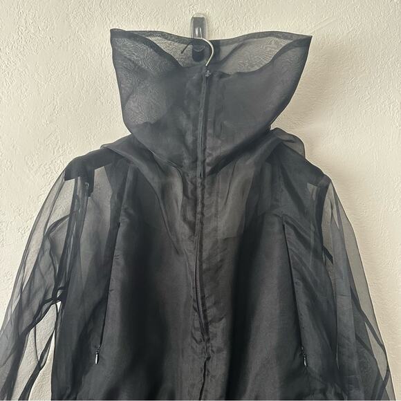PEACHOO + KREJBERG Silk Transparent Coat in Black size M with Hood RTW SS13 - Picture 13 of 16